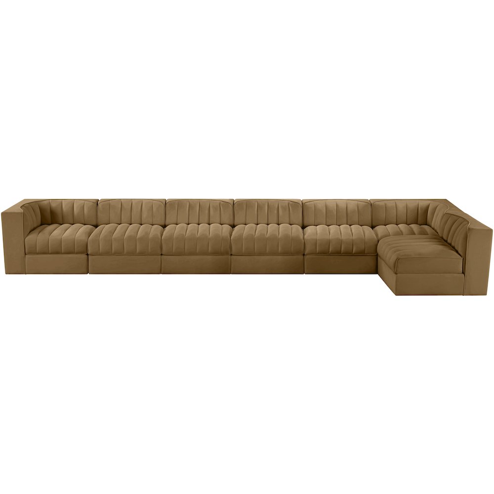 Rummi Saddle Velvet Performance Fabric Upholstered 7pc. Modular Sectional