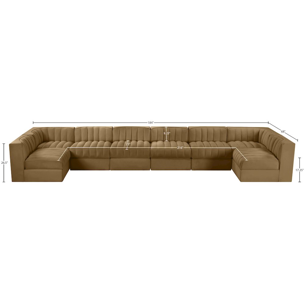Rummi Saddle Velvet Performance Fabric Upholstered 8pc. Modular Sectional