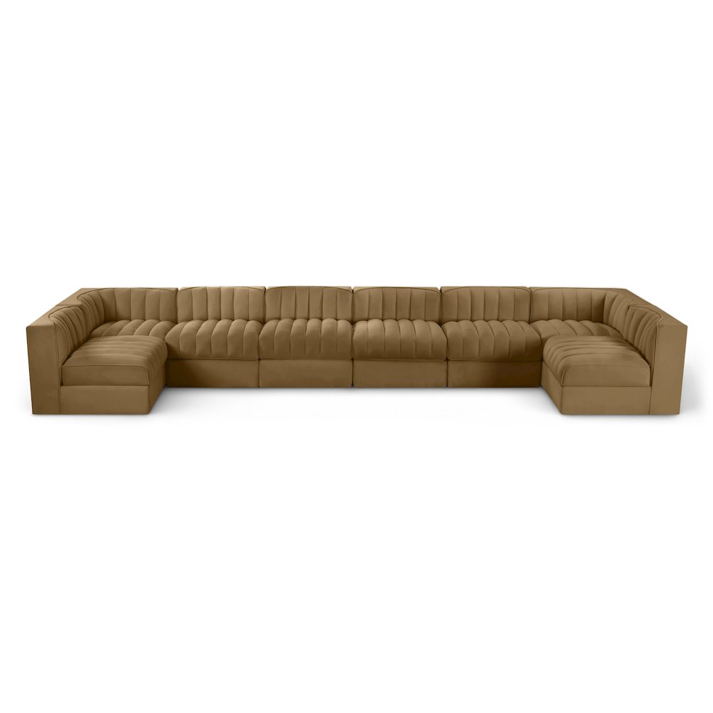 Rummi Saddle Velvet Performance Fabric Upholstered 8pc. Modular Sectional