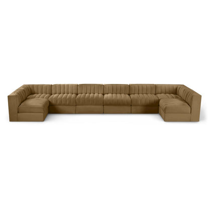 Rummi Saddle Velvet Performance Fabric Upholstered 8pc. Modular Sectional