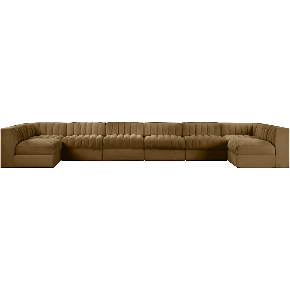 Rummi Saddle Velvet Performance Fabric Upholstered 8pc. Modular Sectional