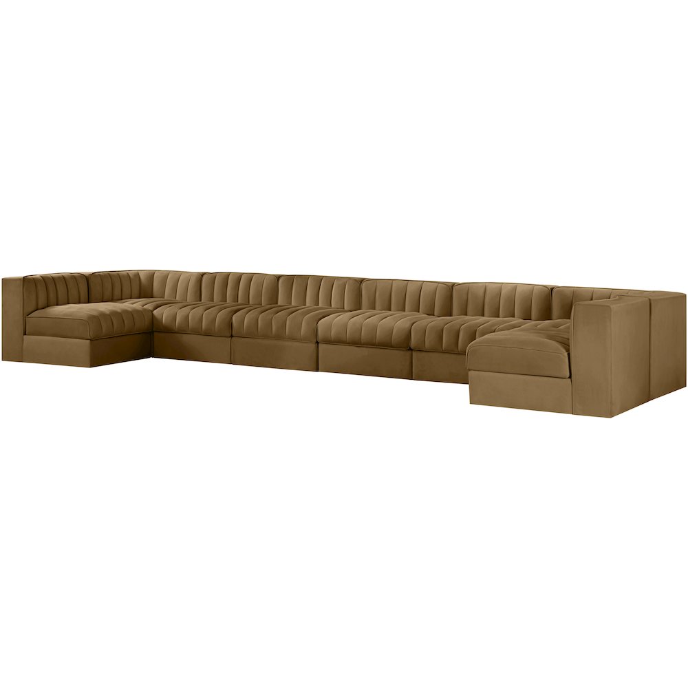Rummi Saddle Velvet Performance Fabric Upholstered 8pc. Modular Sectional