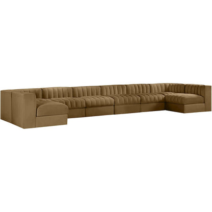 Rummi Saddle Velvet Performance Fabric Upholstered 8pc. Modular Sectional
