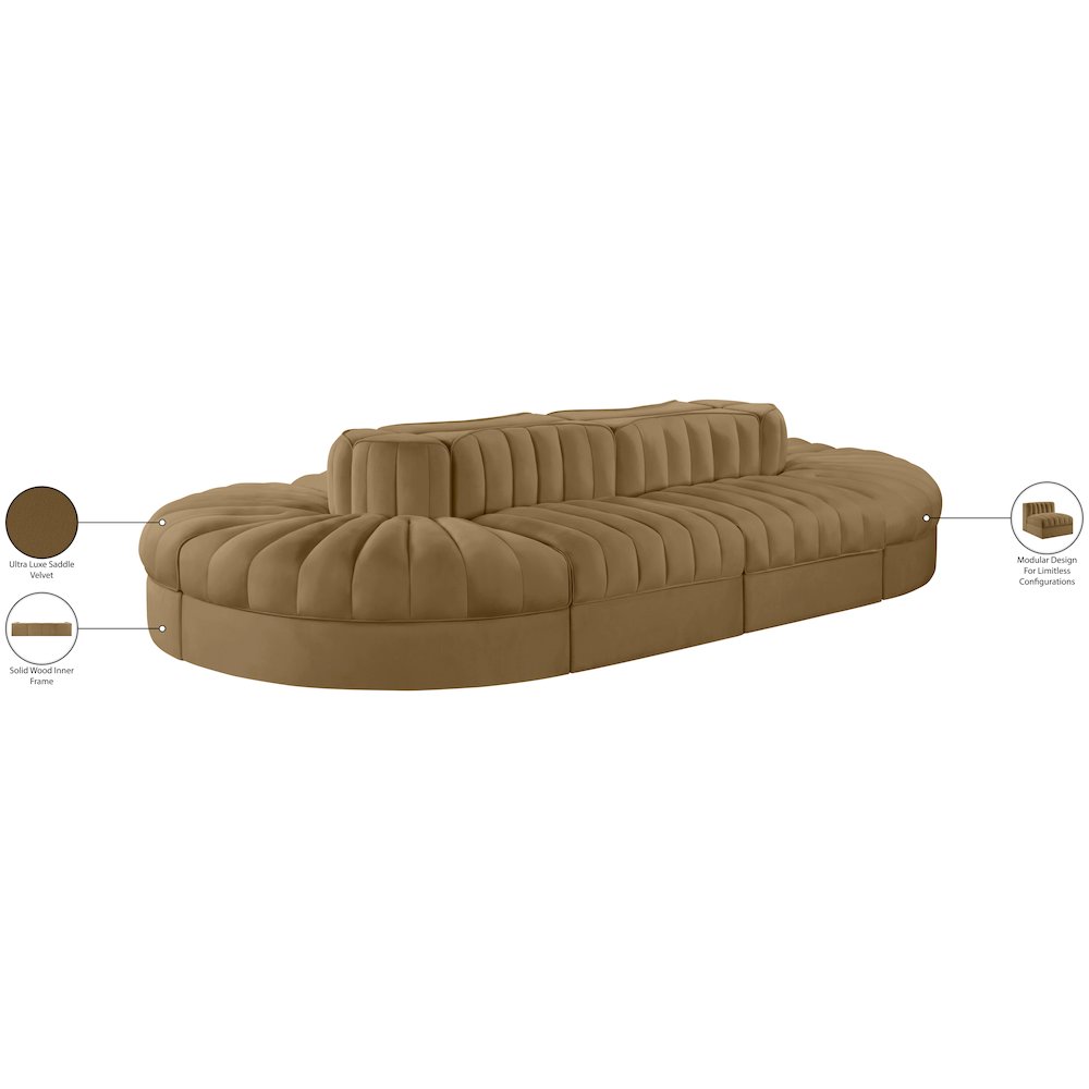 Rummi Saddle Velvet Performance Fabric Upholstered 8pc. Modular Sectional