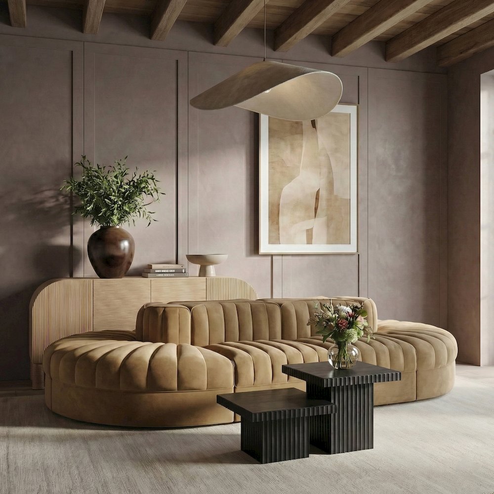 Rummi Saddle Velvet Performance Fabric Upholstered 8pc. Modular Sectional