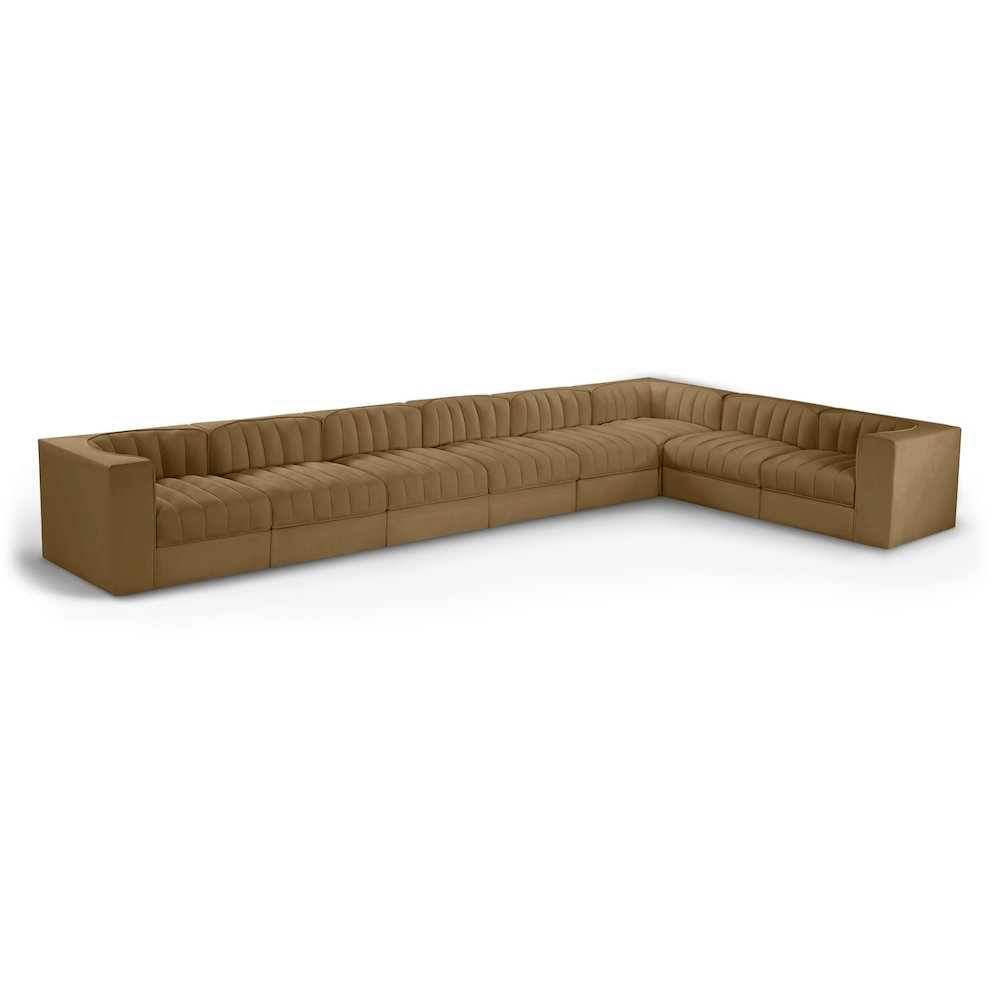 Rummi Saddle Velvet Performance Fabric Upholstered 8pc. Modular Sectional