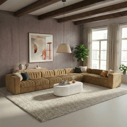 Rummi Saddle Velvet Performance Fabric Upholstered 8pc. Modular Sectional