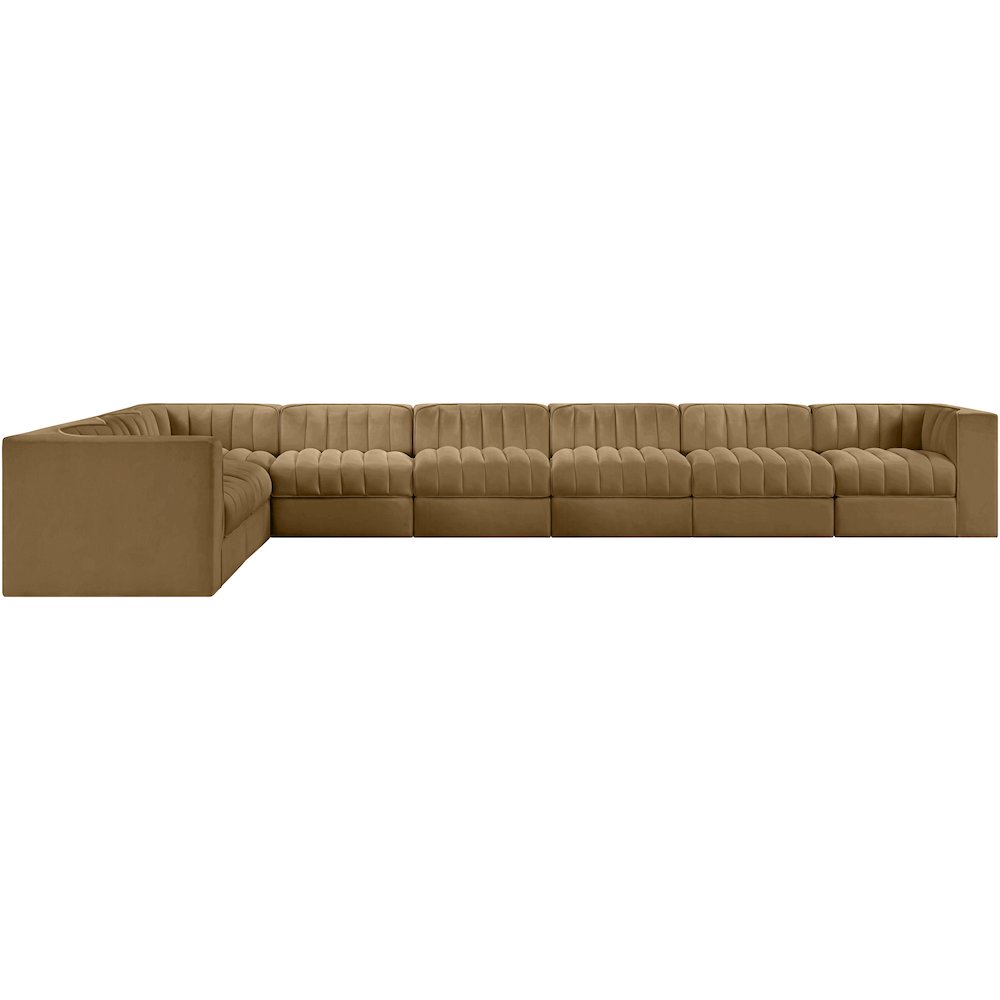 Rummi Saddle Velvet Performance Fabric Upholstered 8pc. Modular Sectional