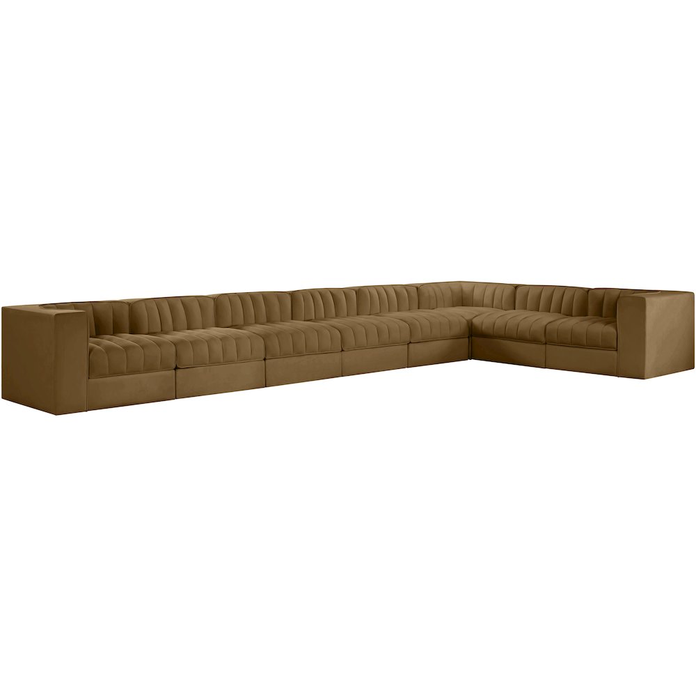 Rummi Saddle Velvet Performance Fabric Upholstered 8pc. Modular Sectional