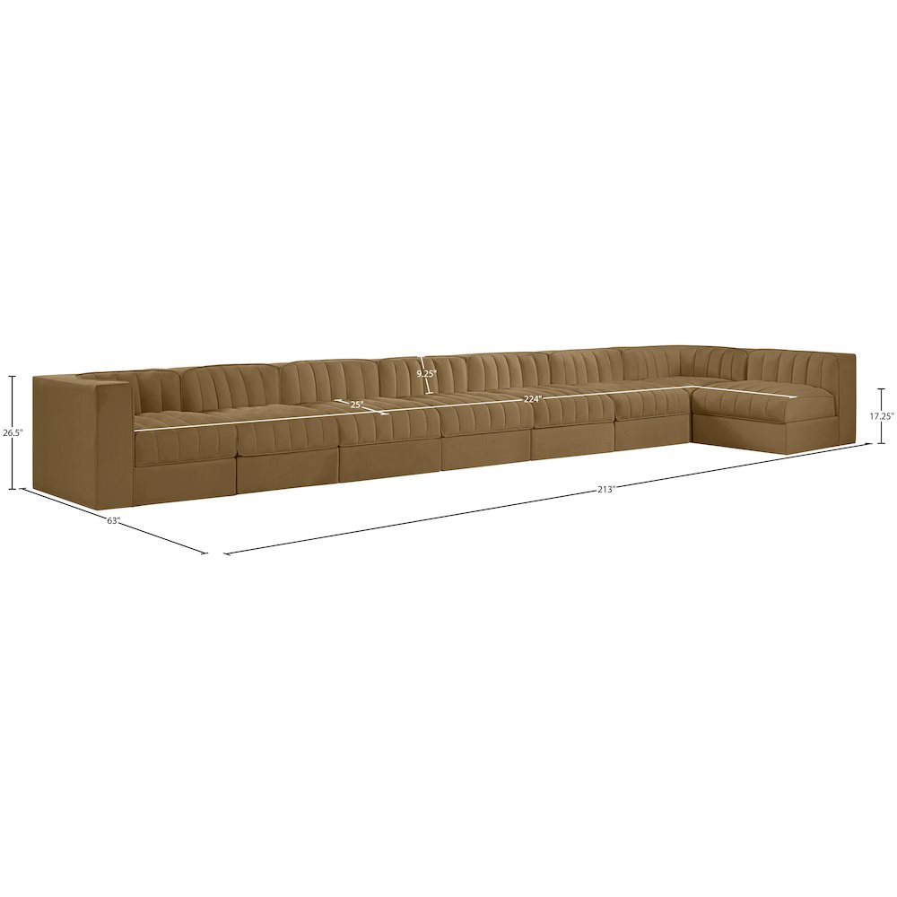 Rummi Saddle Velvet Performance Fabric Upholstered 8pc. Modular Sectional