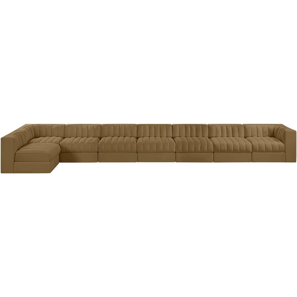 Rummi Saddle Velvet Performance Fabric Upholstered 8pc. Modular Sectional