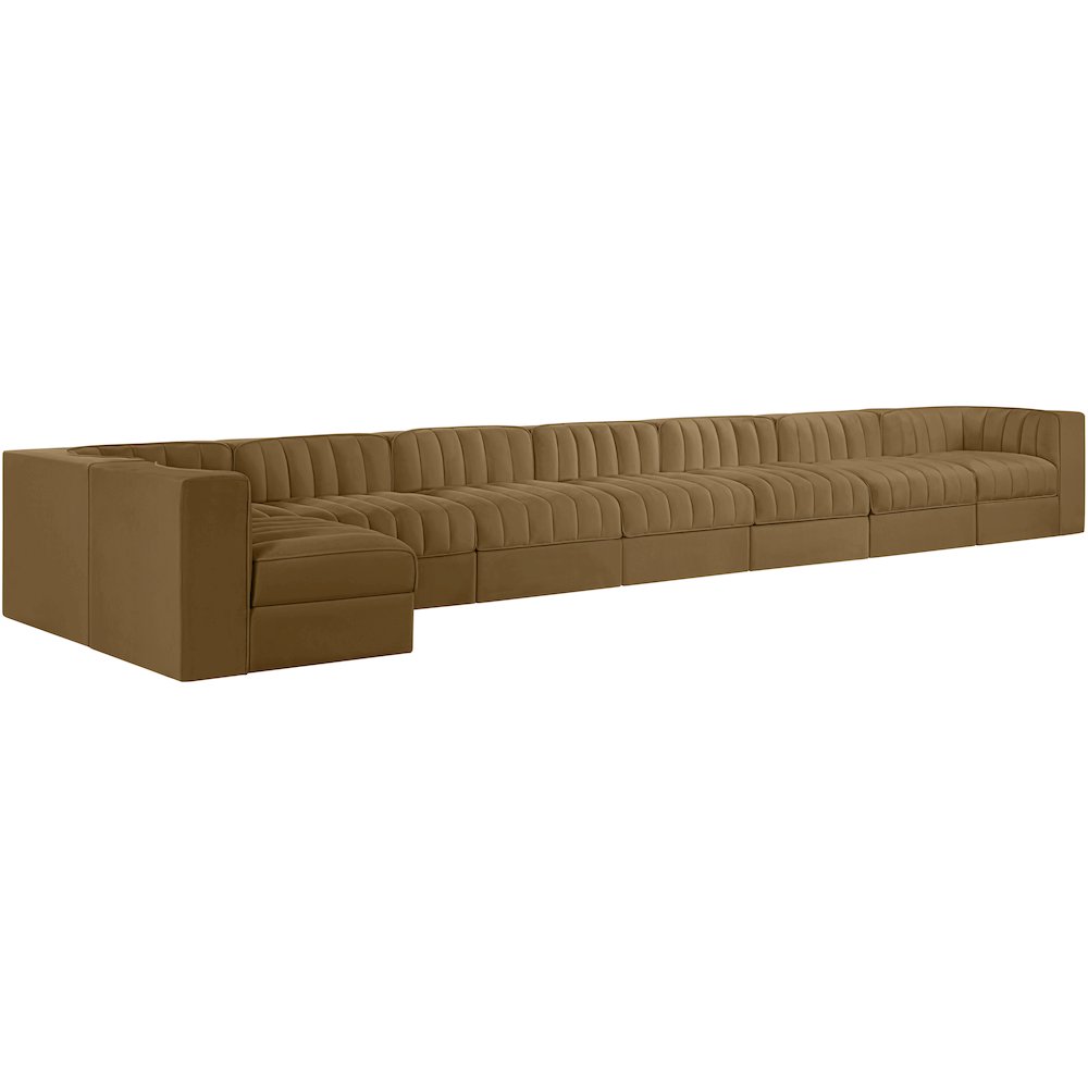 Rummi Saddle Velvet Performance Fabric Upholstered 8pc. Modular Sectional