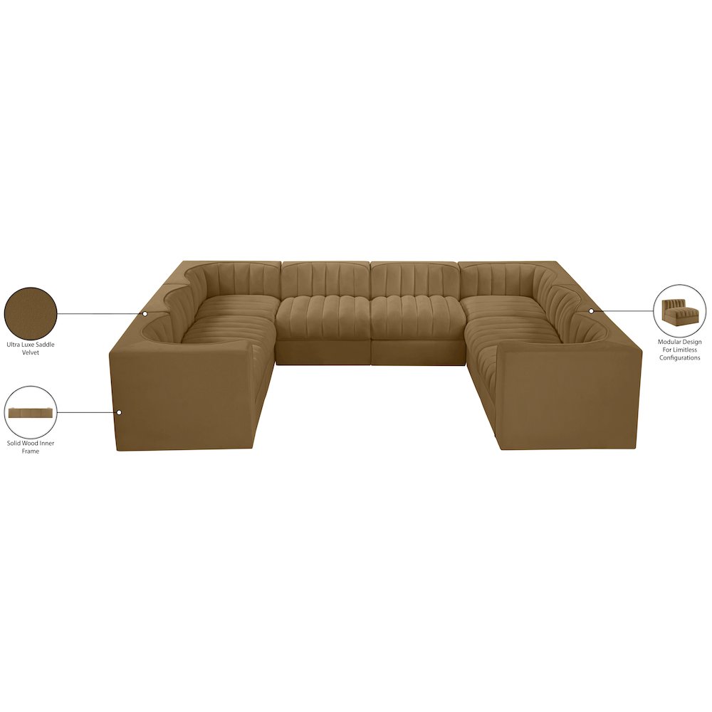 Rummi Saddle Velvet Performance Fabric Upholstered 8pc.Modular Sectional