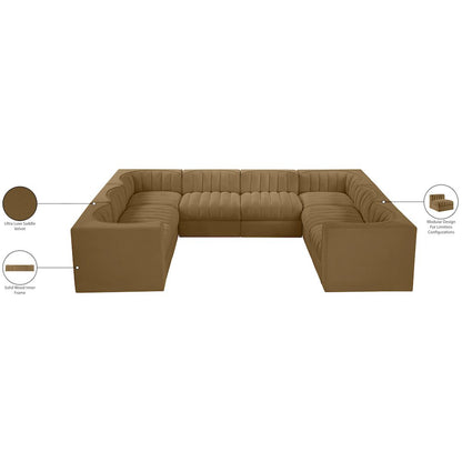 Rummi Saddle Velvet Performance Fabric Upholstered 8pc.Modular Sectional