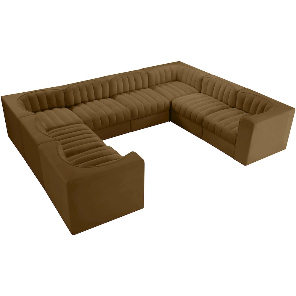 Rummi Saddle Velvet Performance Fabric Upholstered 8pc.Modular Sectional
