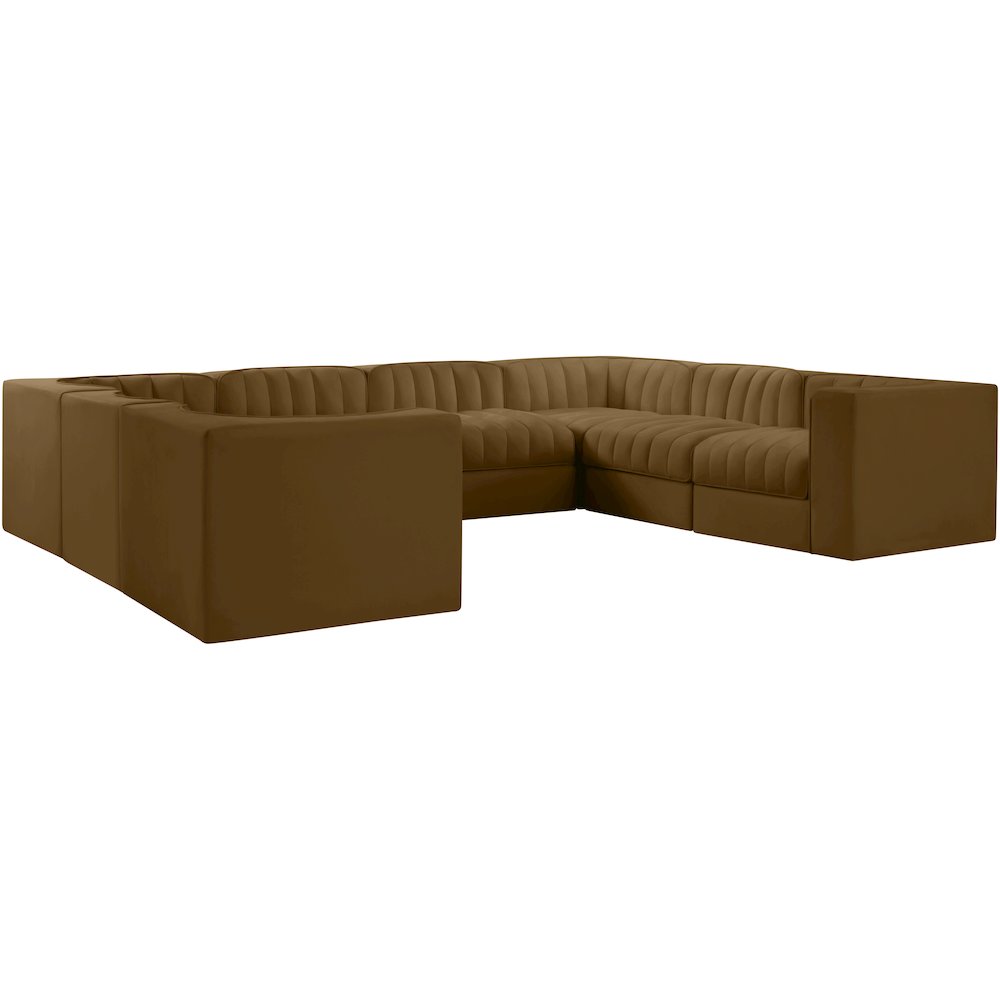 Rummi Saddle Velvet Performance Fabric Upholstered 8pc.Modular Sectional