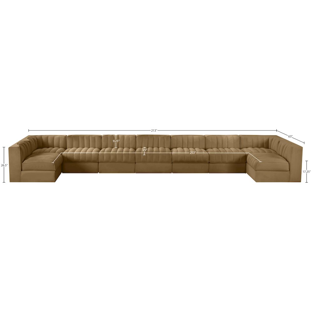 Rummi Saddle Velvet Performance Fabric Upholstered 9pc. Modular Sectional