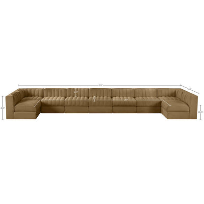 Rummi Saddle Velvet Performance Fabric Upholstered 9pc. Modular Sectional