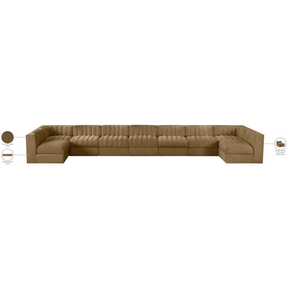 Rummi Saddle Velvet Performance Fabric Upholstered 9pc. Modular Sectional
