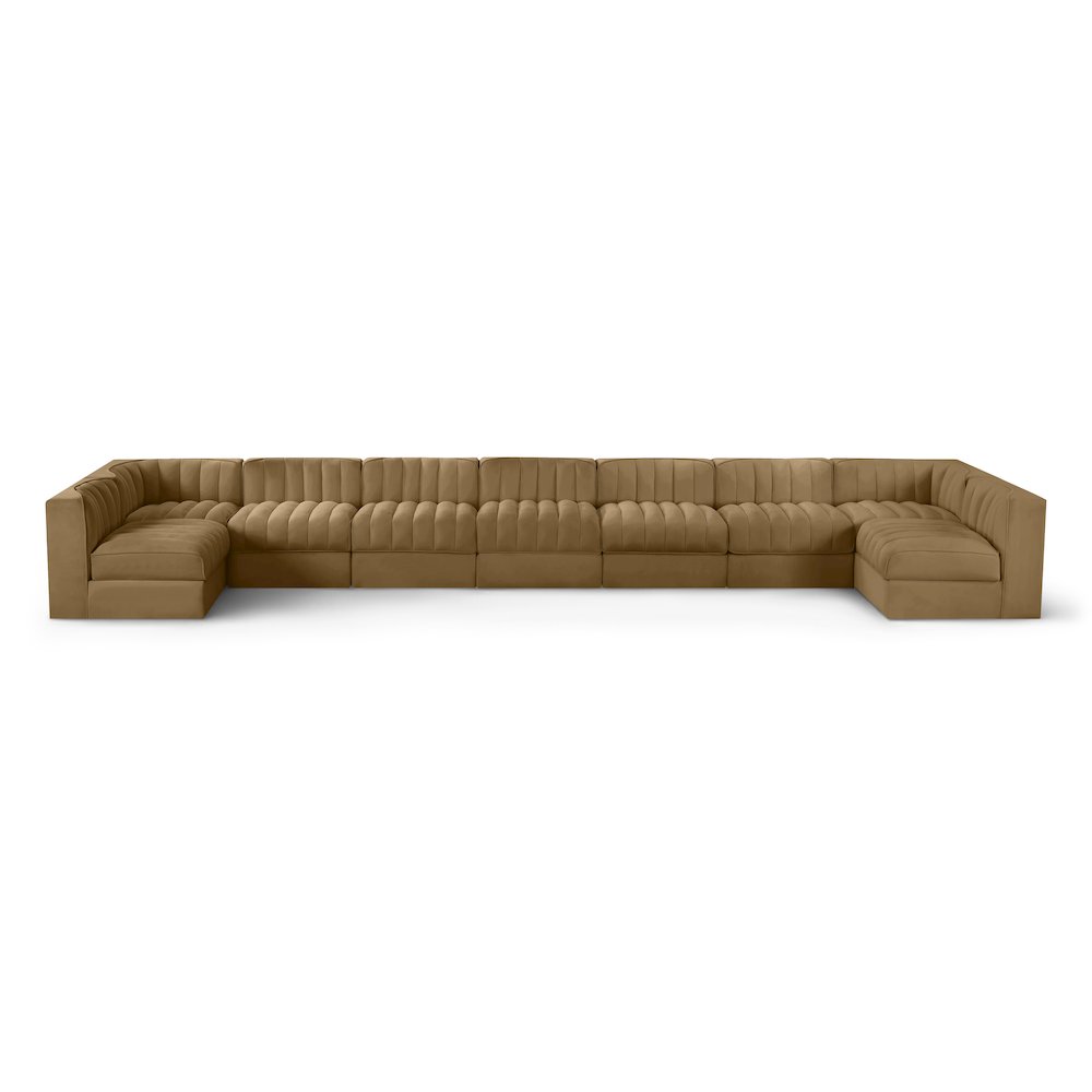 Rummi Saddle Velvet Performance Fabric Upholstered 9pc. Modular Sectional