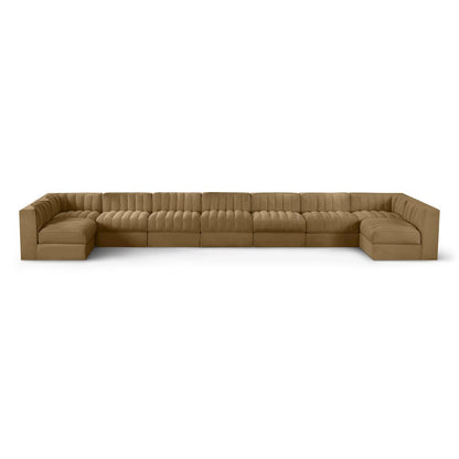 Rummi Saddle Velvet Performance Fabric Upholstered 9pc. Modular Sectional