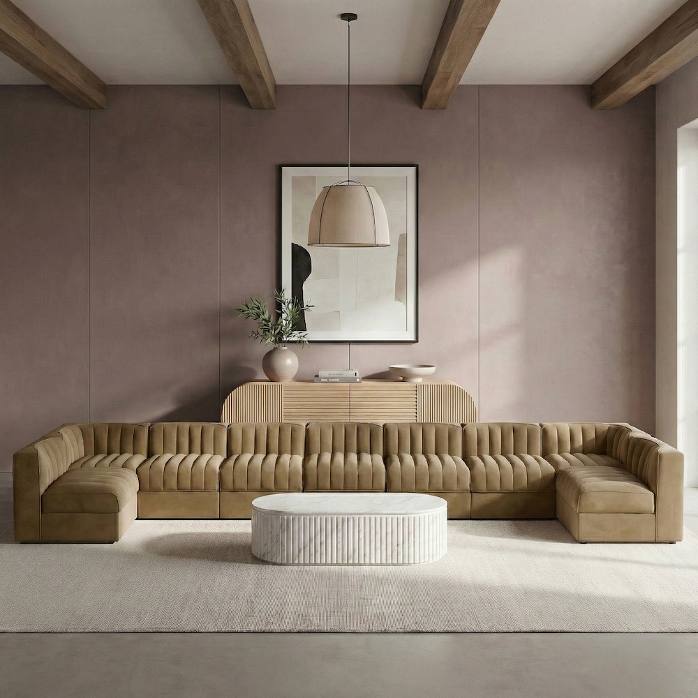 Rummi Saddle Velvet Performance Fabric Upholstered 9pc. Modular Sectional