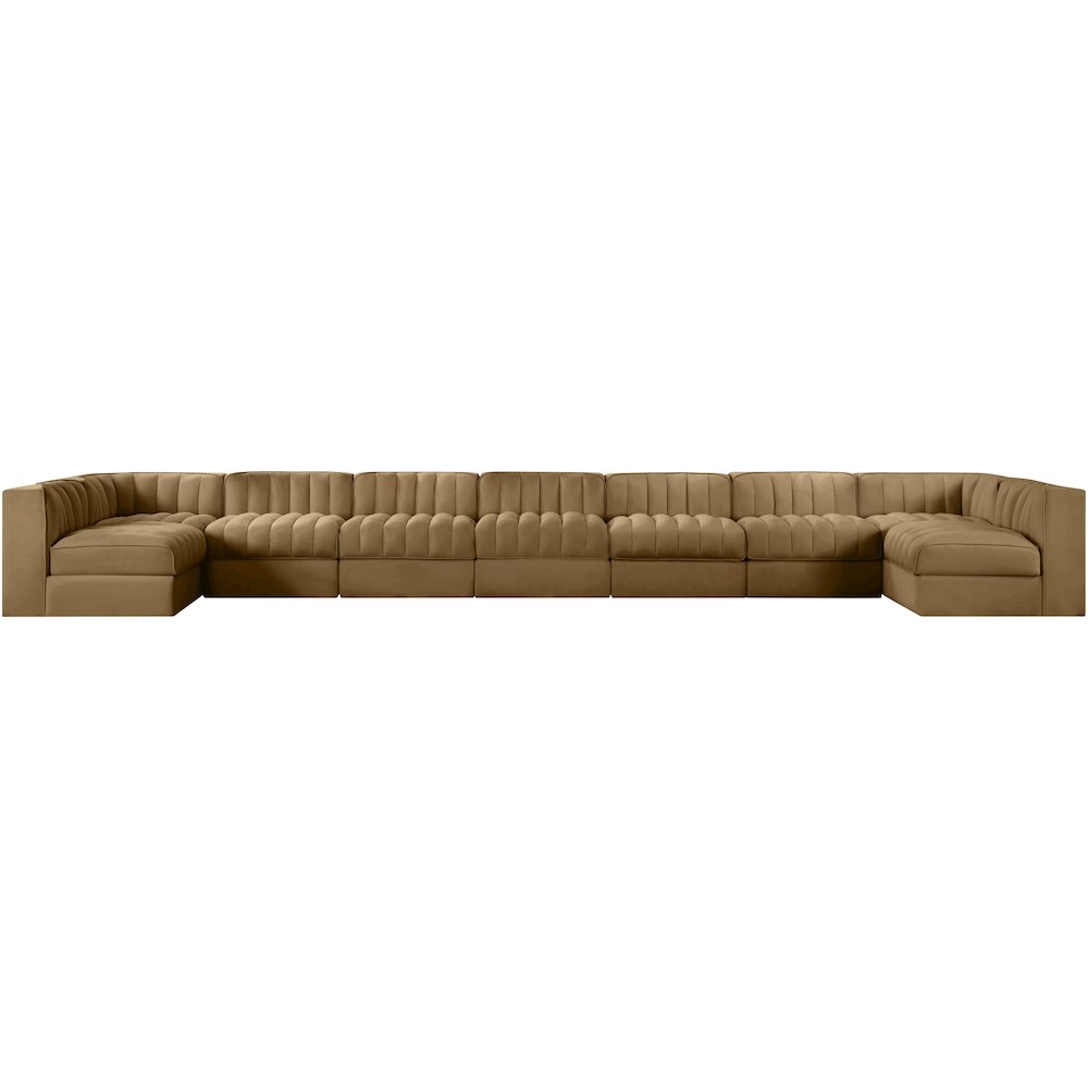 Rummi Saddle Velvet Performance Fabric Upholstered 9pc. Modular Sectional