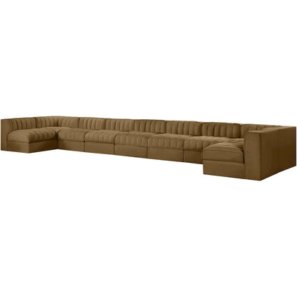 Rummi Saddle Velvet Performance Fabric Upholstered 9pc. Modular Sectional