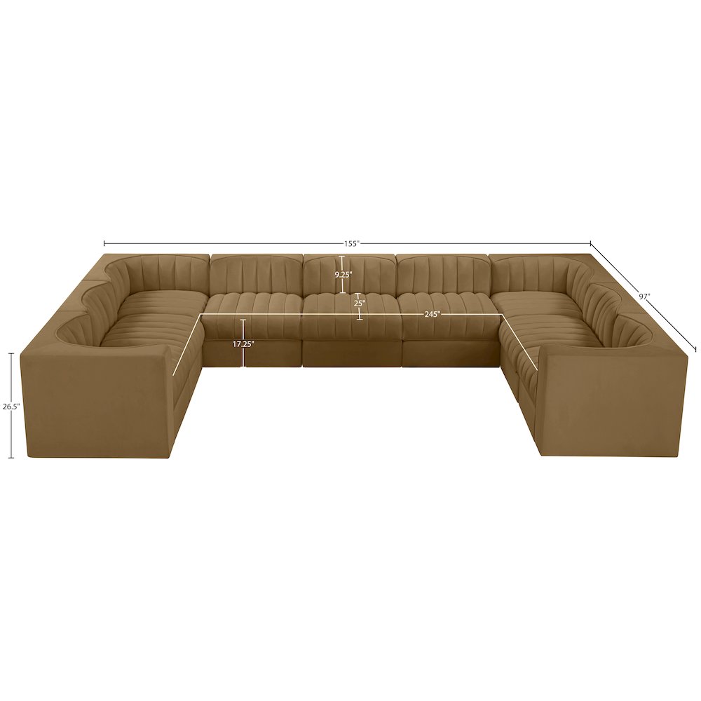 Rummi Saddle Velvet Performance Fabric Upholstered 9pc. Modular Sectional