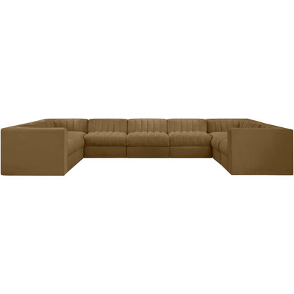 Rummi Saddle Velvet Performance Fabric Upholstered 9pc. Modular Sectional