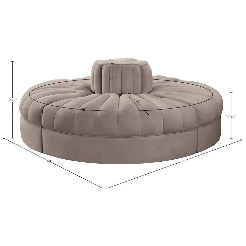 Rummi Taupe Velvet Performance Fabric Upholstered 4pc. Modular Sofa