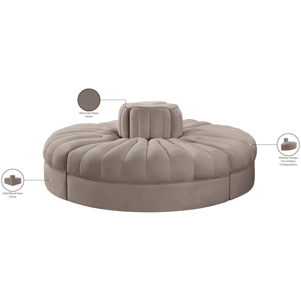 Rummi Taupe Velvet Performance Fabric Upholstered 4pc. Modular Sofa