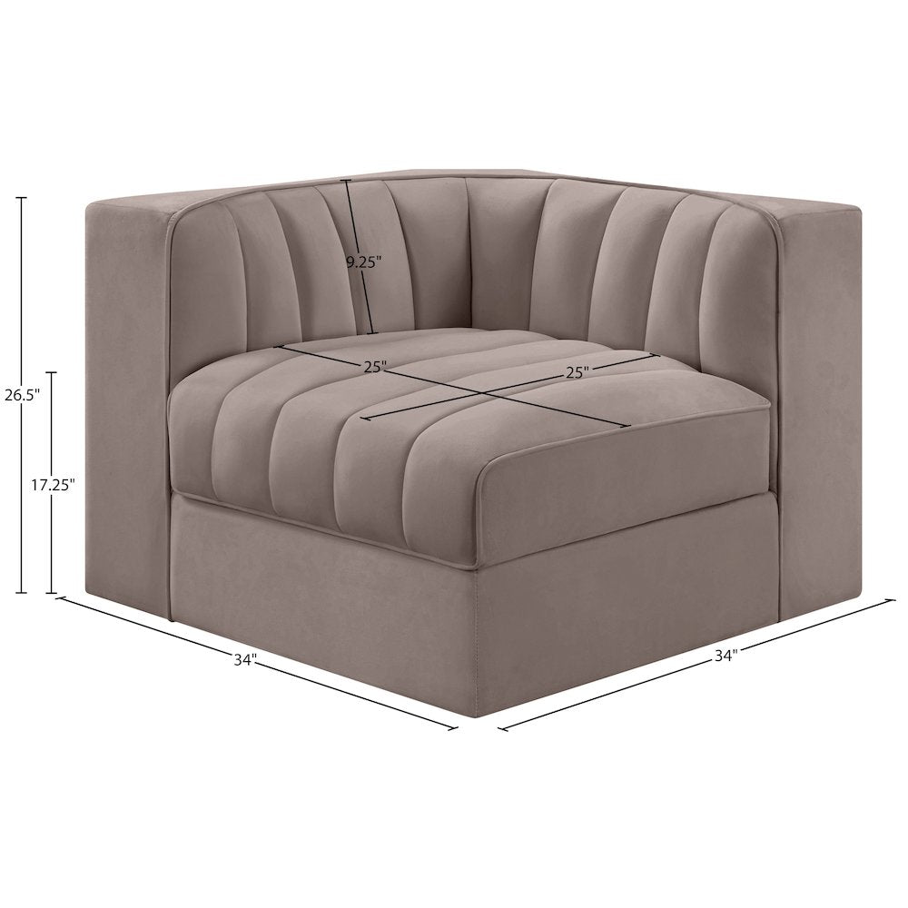 Rummi Taupe Velvet Performance Fabric Upholstered Modular Chair