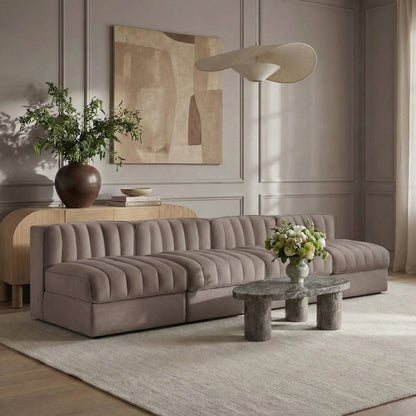 Rummi Taupe Velvet Performance Fabric Upholstered 4pc. Modular Sofa
