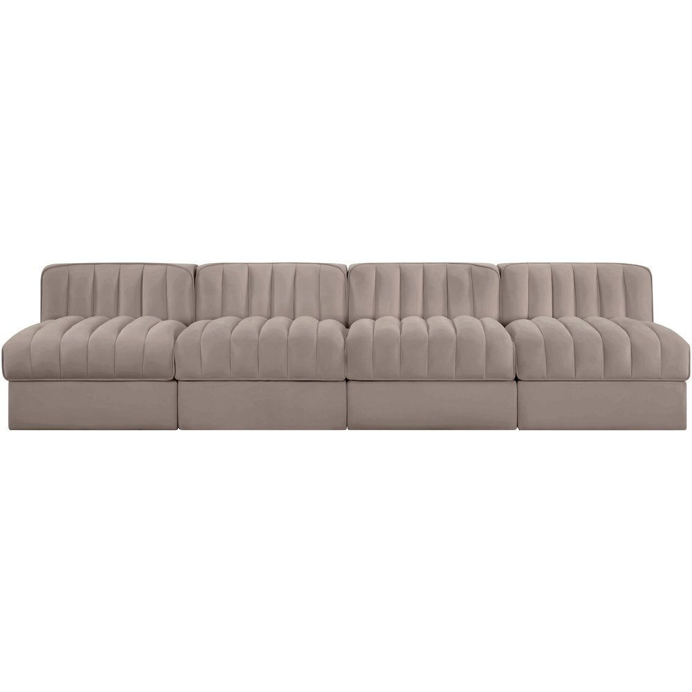 Rummi Taupe Velvet Performance Fabric Upholstered 4pc. Modular Sofa