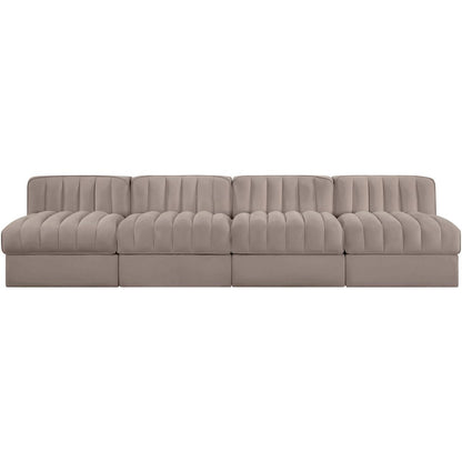 Rummi Taupe Velvet Performance Fabric Upholstered 4pc. Modular Sofa