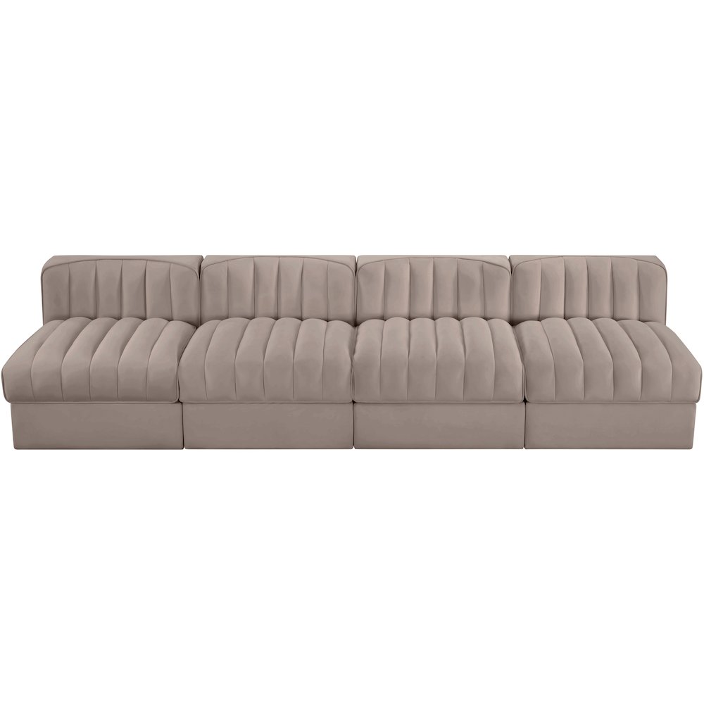 Rummi Taupe Velvet Performance Fabric Upholstered 4pc. Modular Sofa