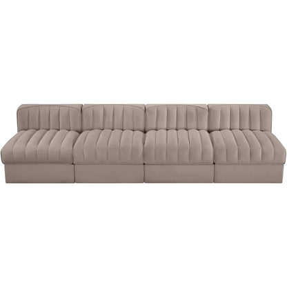 Rummi Taupe Velvet Performance Fabric Upholstered 4pc. Modular Sofa