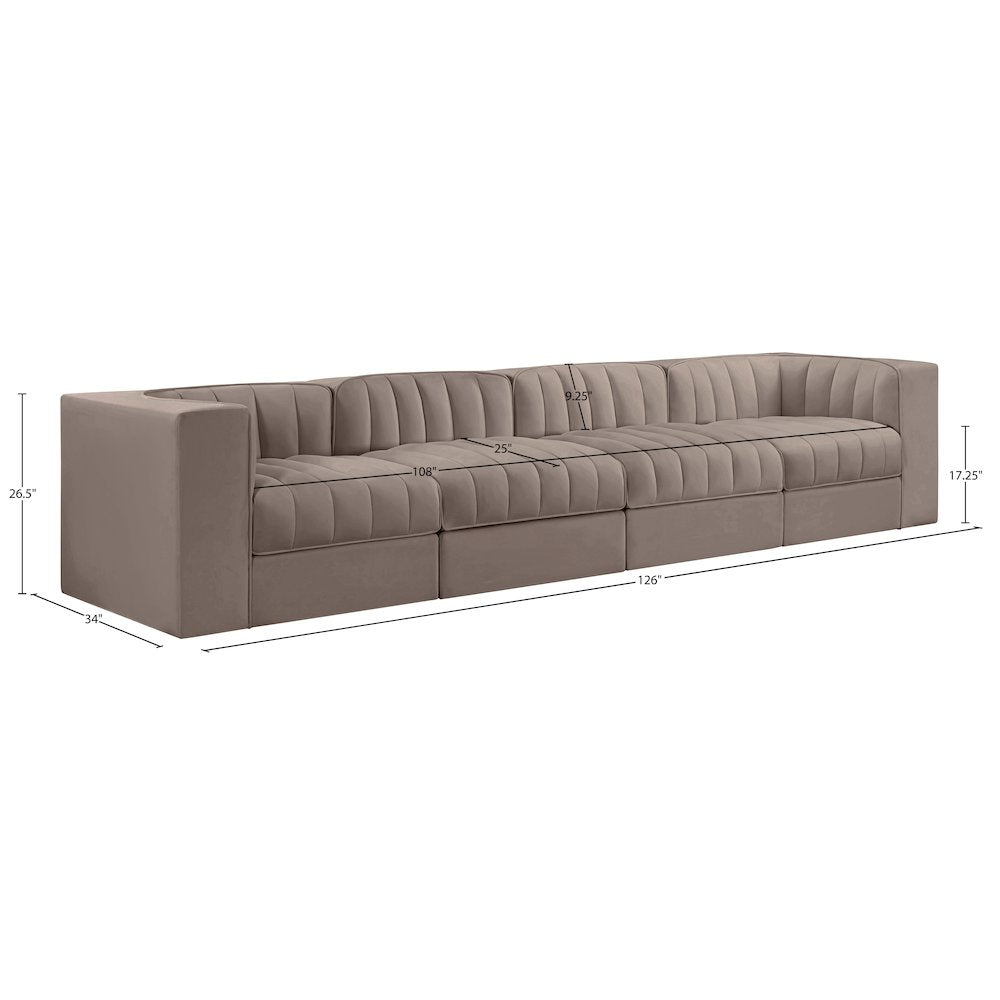 Rummi Taupe Velvet Performance Fabric Upholstered 4pc. Modular Sofa