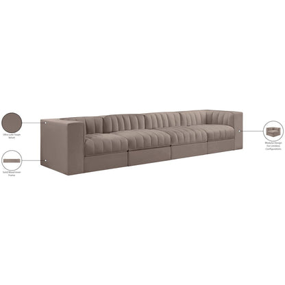 Rummi Taupe Velvet Performance Fabric Upholstered 4pc. Modular Sofa