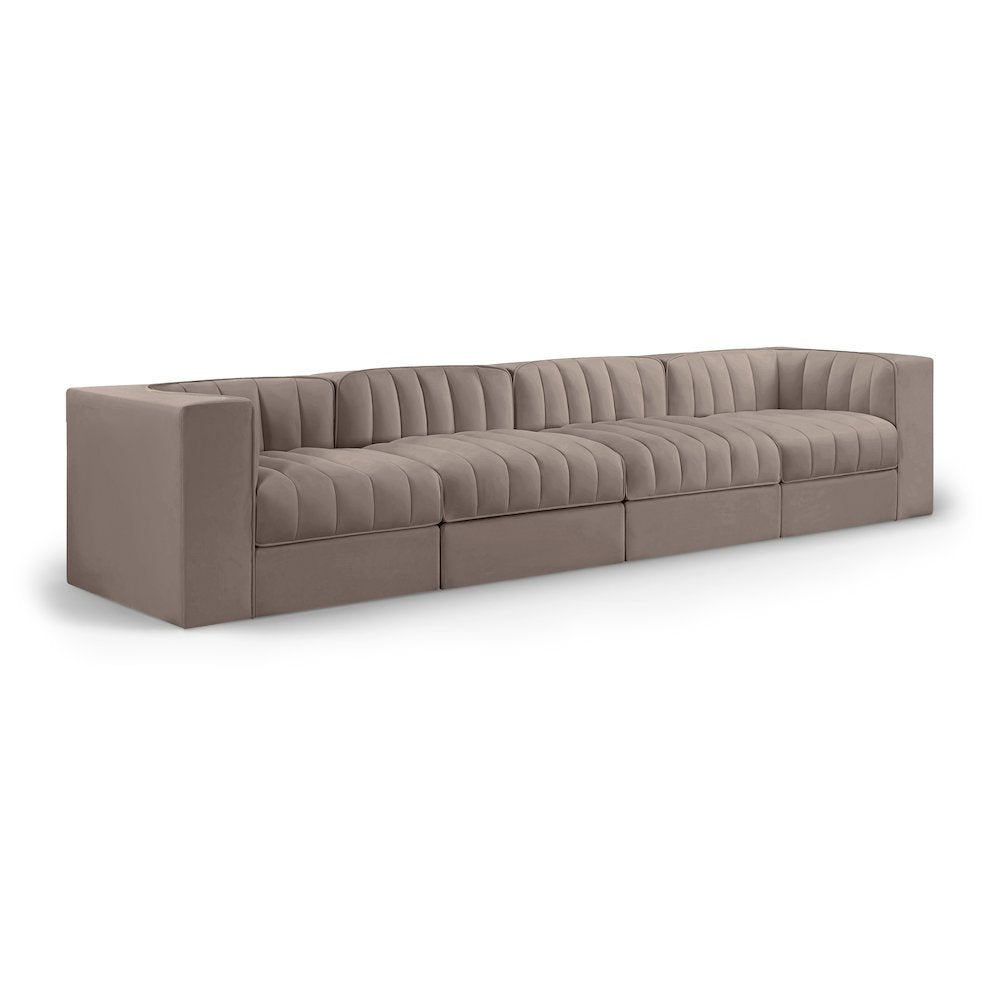 Rummi Taupe Velvet Performance Fabric Upholstered 4pc. Modular Sofa