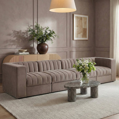 Rummi Taupe Velvet Performance Fabric Upholstered 4pc. Modular Sofa
