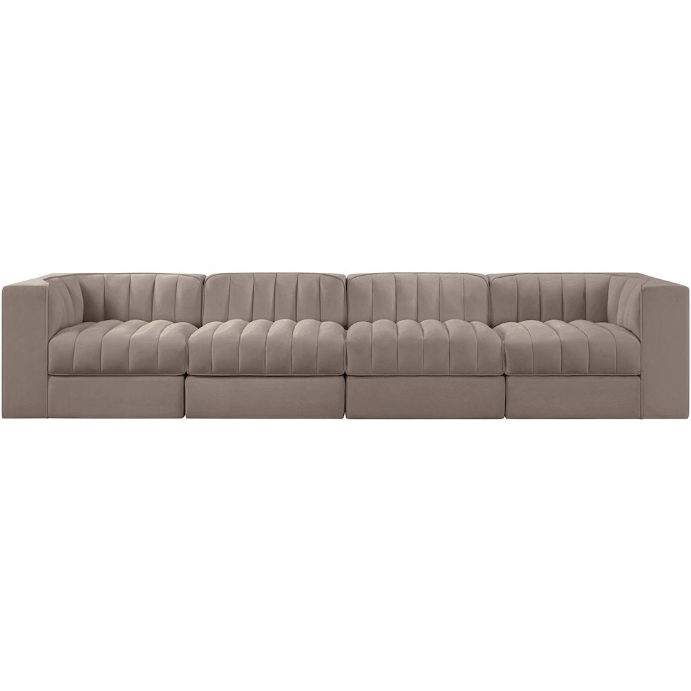Rummi Taupe Velvet Performance Fabric Upholstered 4pc. Modular Sofa