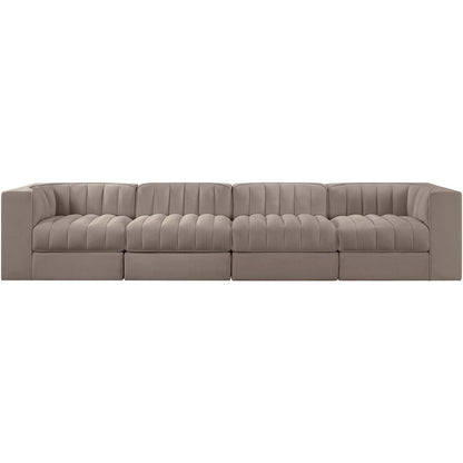 Rummi Taupe Velvet Performance Fabric Upholstered 4pc. Modular Sofa
