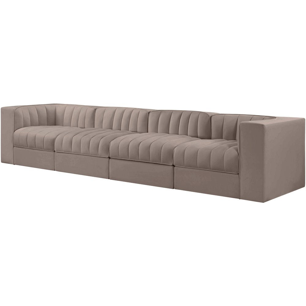 Rummi Taupe Velvet Performance Fabric Upholstered 4pc. Modular Sofa