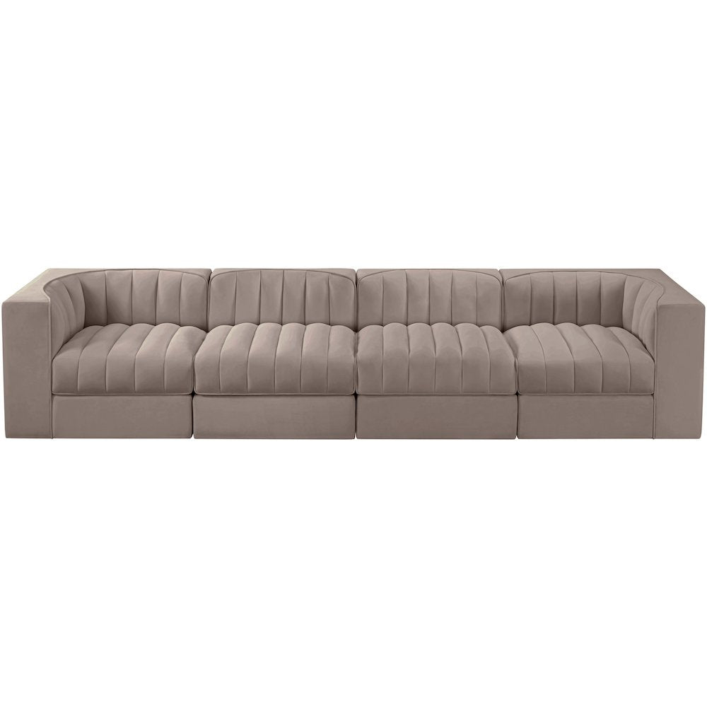 Rummi Taupe Velvet Performance Fabric Upholstered 4pc. Modular Sofa