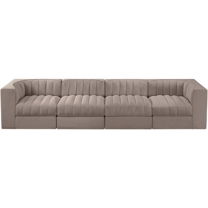 Rummi Taupe Velvet Performance Fabric Upholstered 4pc. Modular Sofa