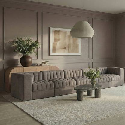 Rummi Taupe Velvet Performance Fabric Upholstered 5pc. Modular Sofa