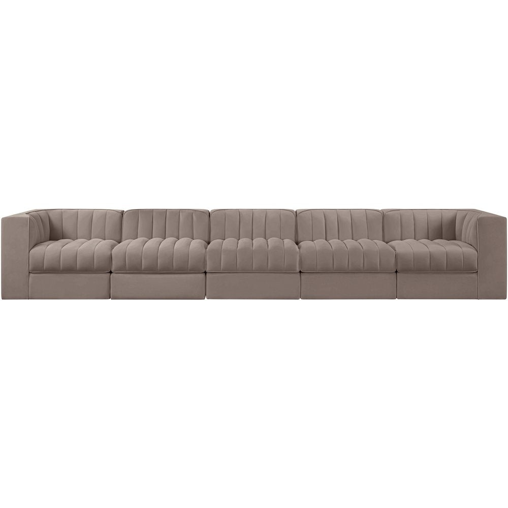 Rummi Taupe Velvet Performance Fabric Upholstered 5pc. Modular Sofa