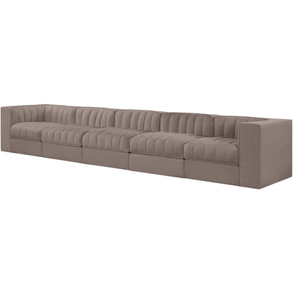 Rummi Taupe Velvet Performance Fabric Upholstered 5pc. Modular Sofa